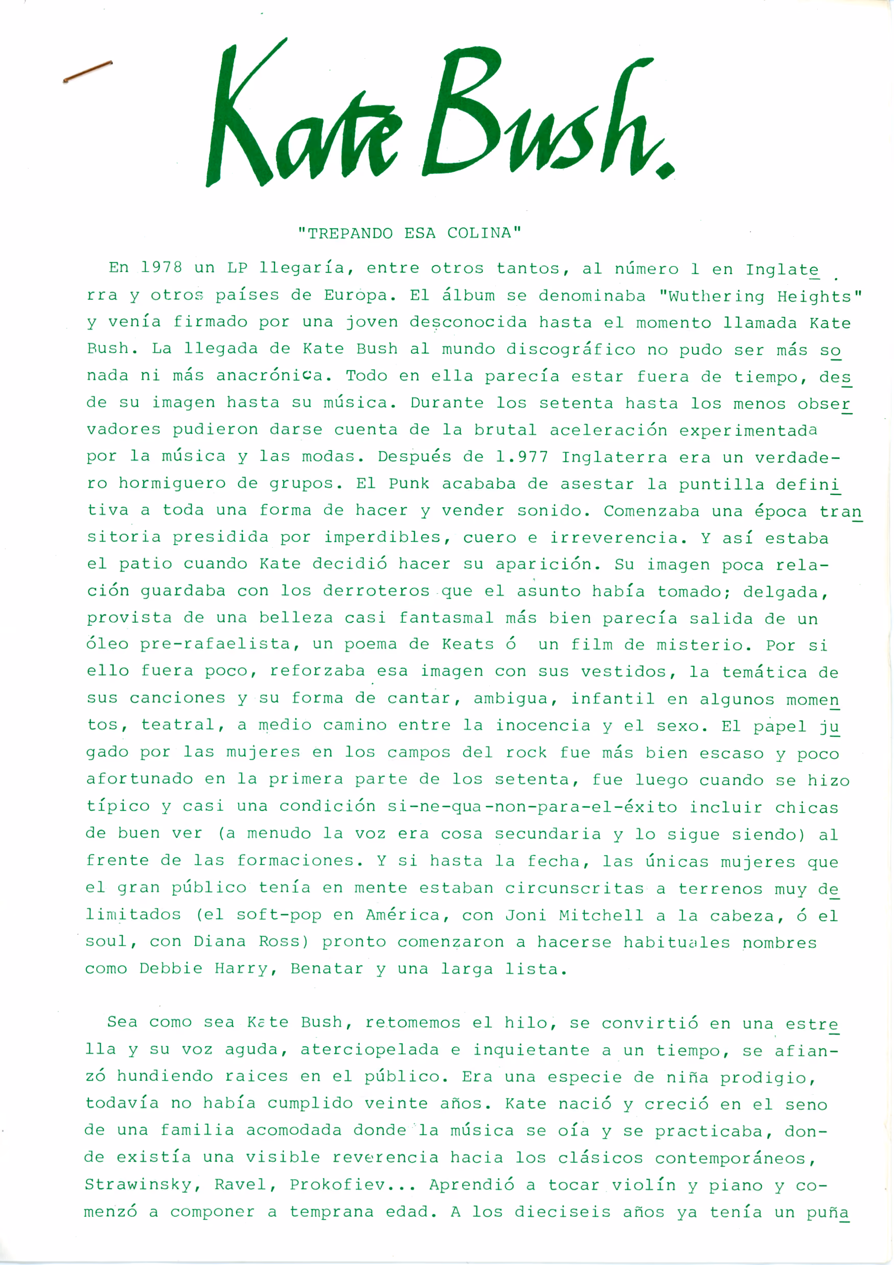 'Running Up That Hill' Press Release / Biography