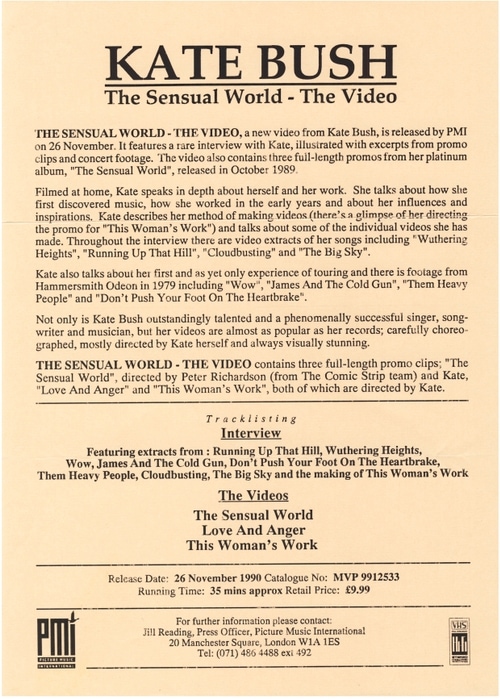 'The Sensual World - The Video' Press Release