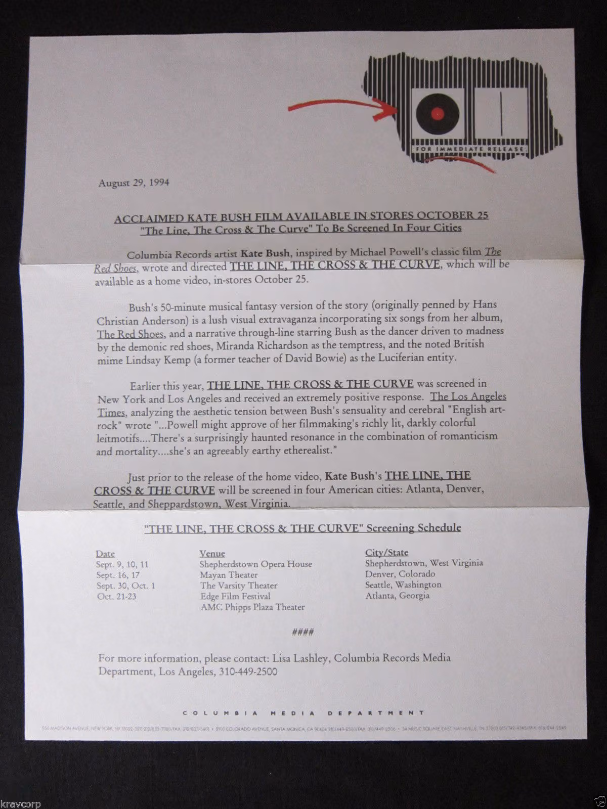'The Line, The Cross & The Curve' Cinema Screening Press Release