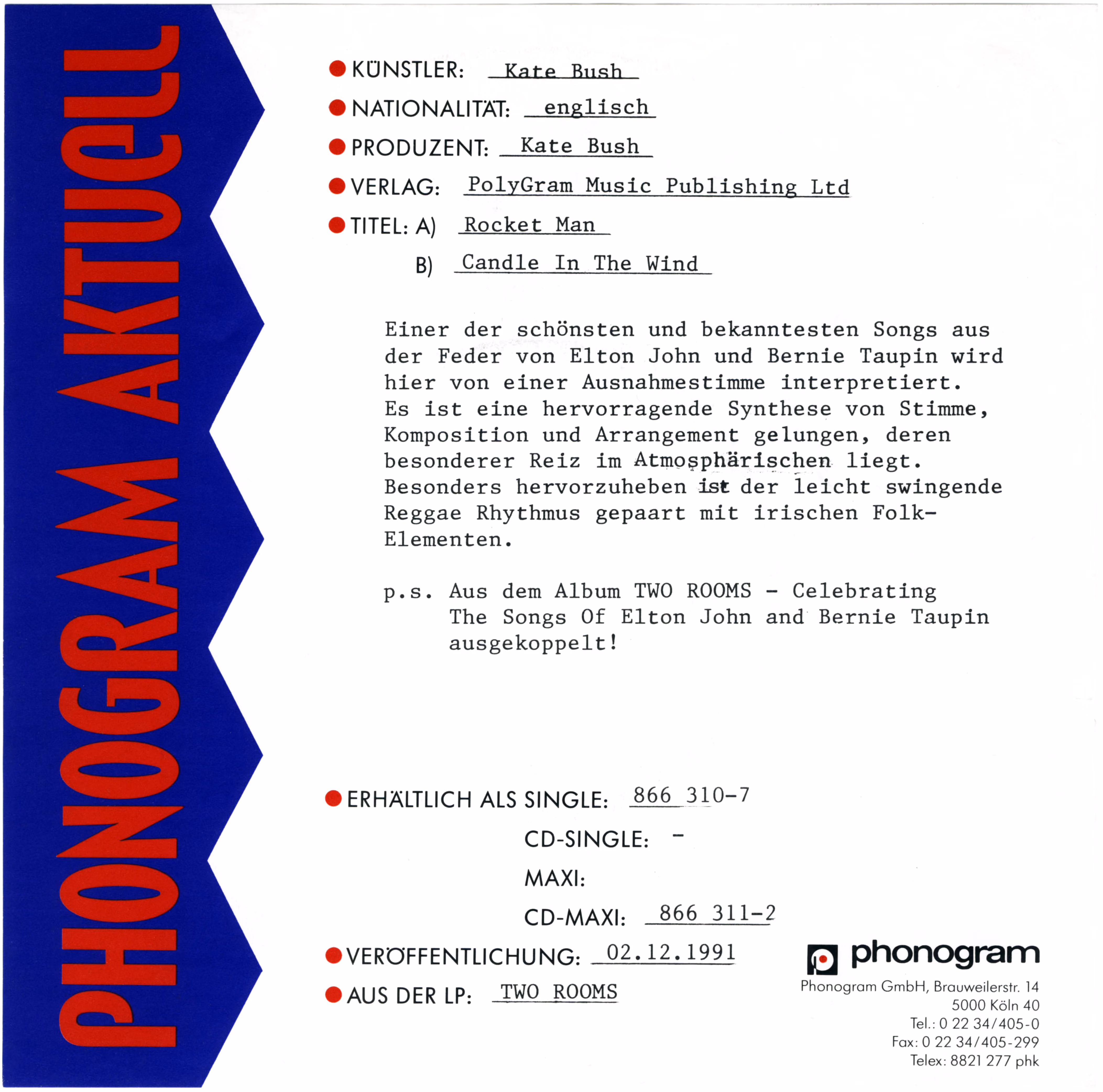 'Rocket Man' Single Fact Sheet