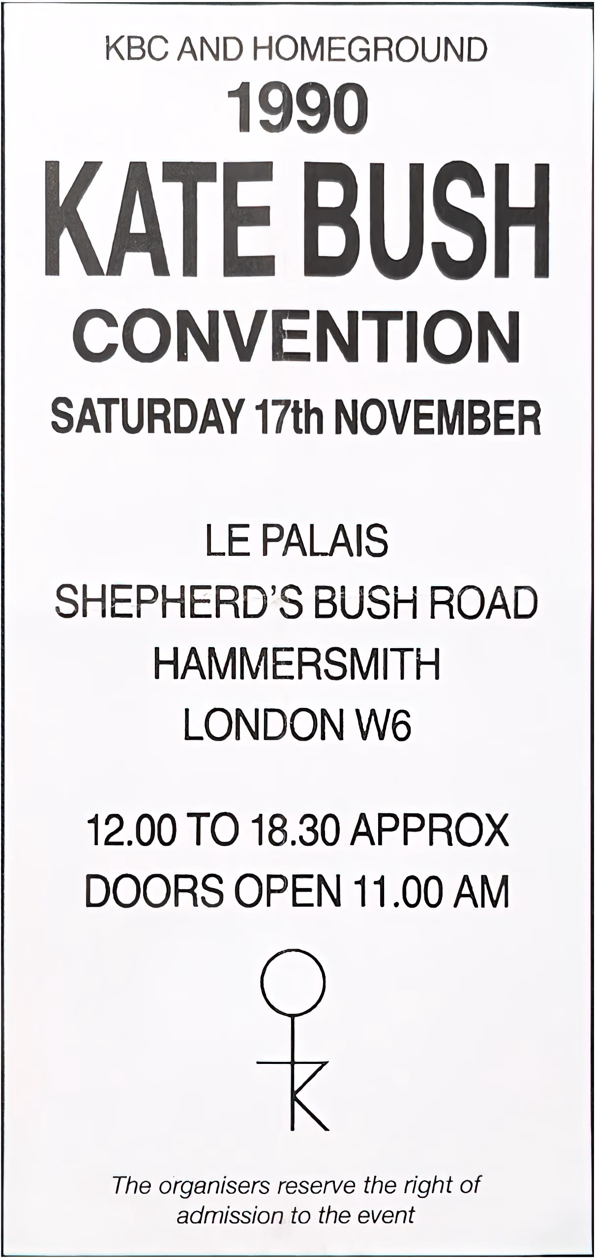 '1990 Kate Bush Convention' Ticket