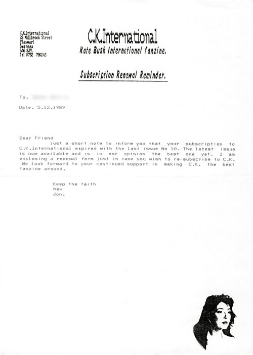 'Cariad Kate' Magazine Subscription Renewal Letter