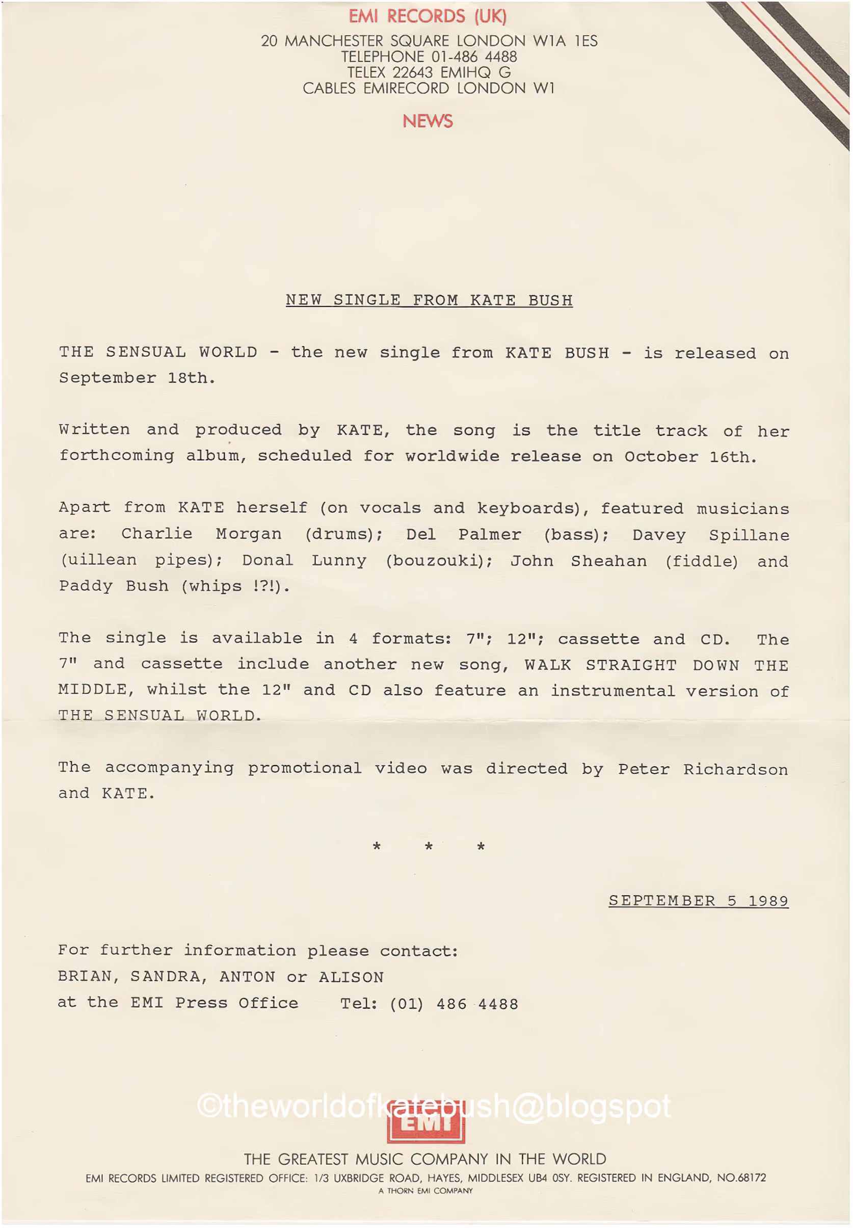 'The Sensual World' Single Press Release