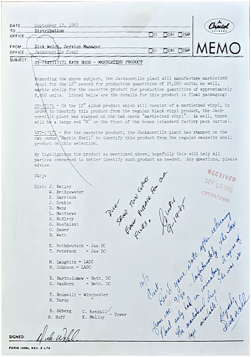 'Hounds Of Love' Production Memo