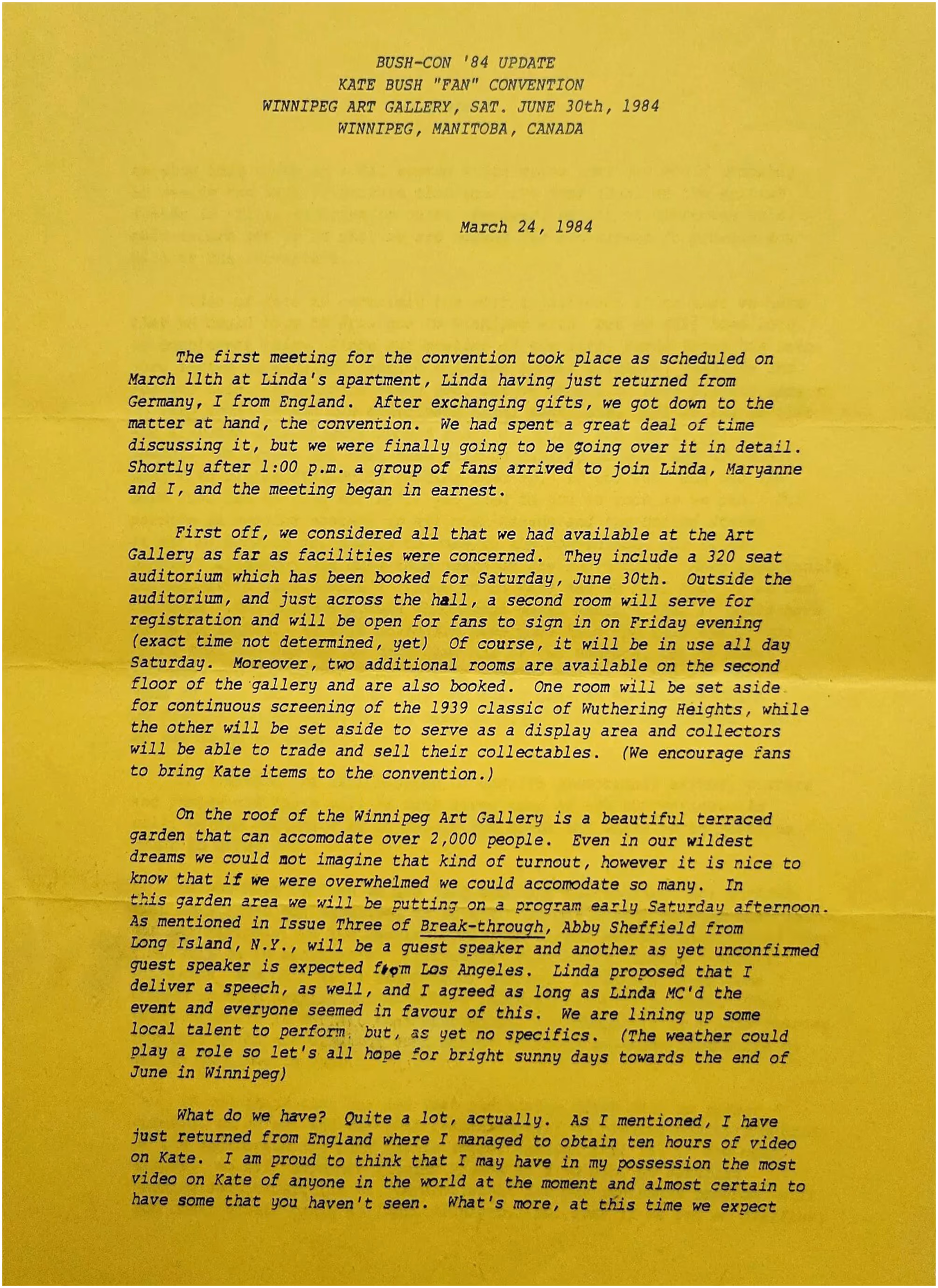 'Bush-Con '84' Convention Letter