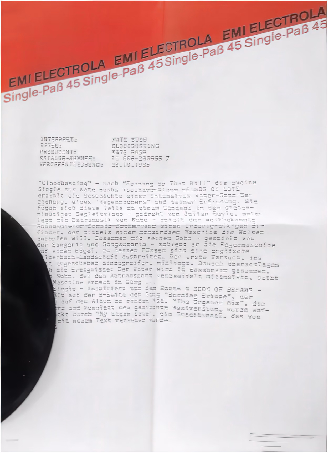 'Cloudbusting' Single Fact Sheet