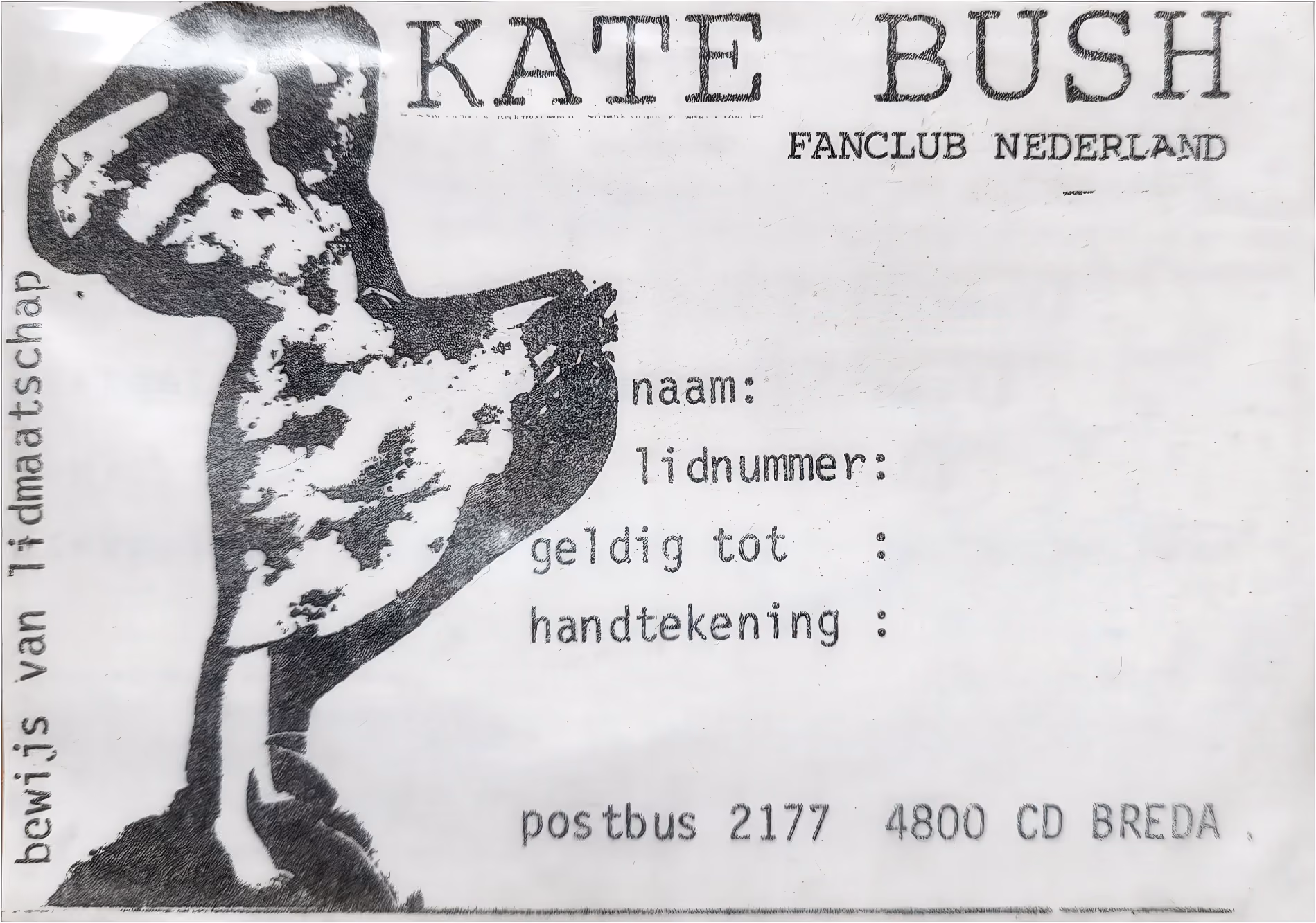 'Kate Bush Club Nederland' Membership Card