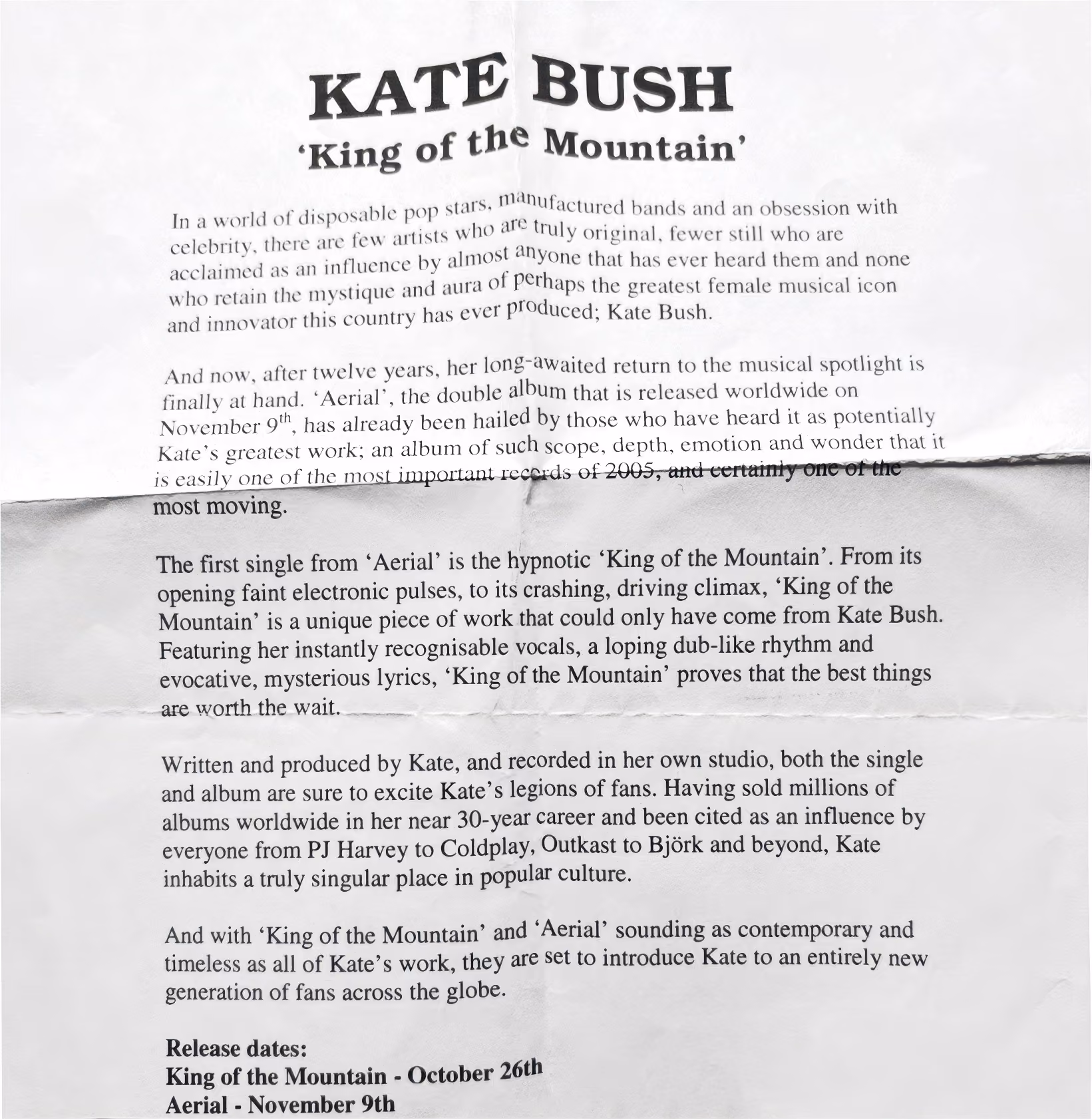 'King Of The Mountain' Press Release
