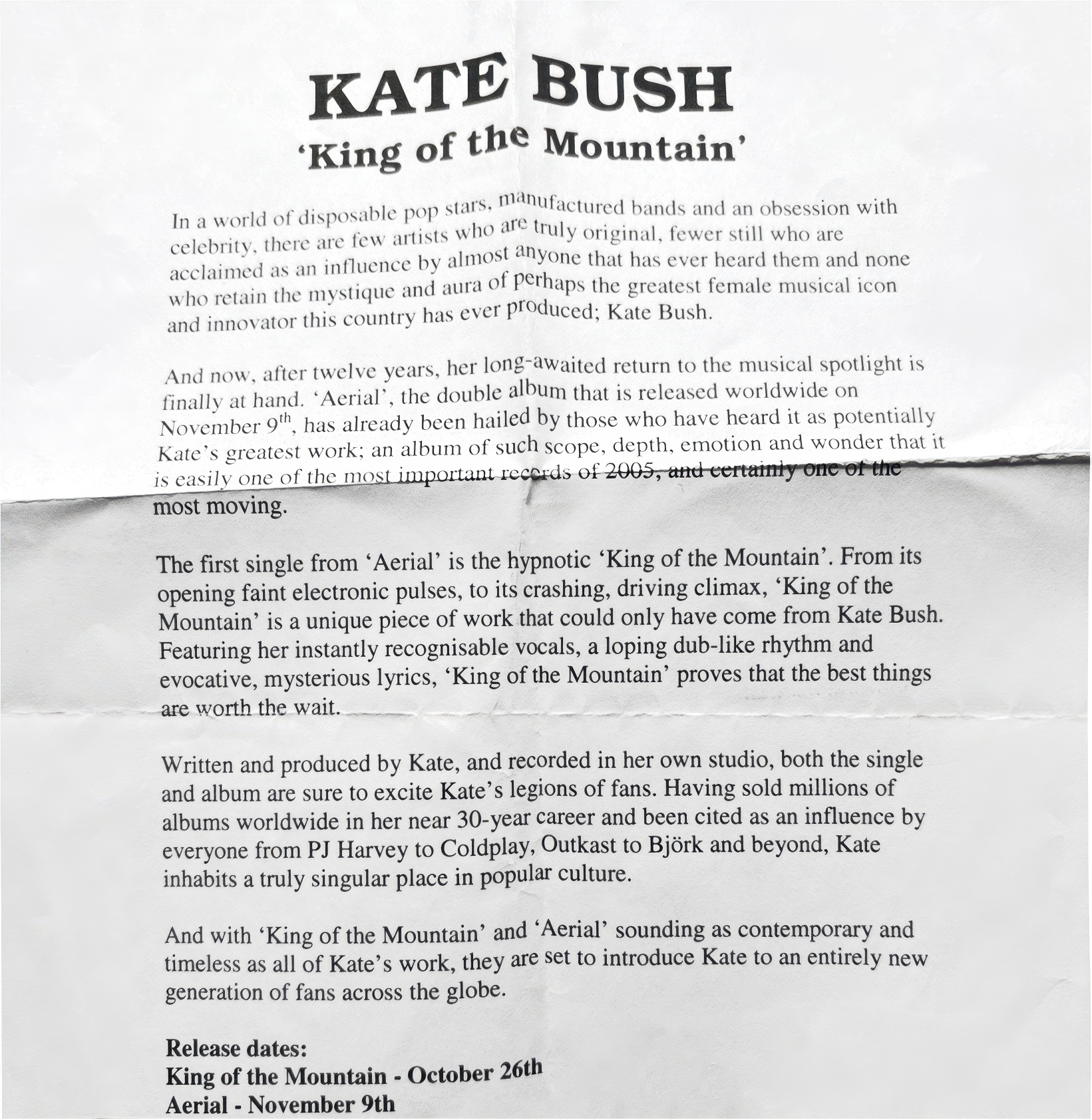 'King Of The Mountain' Press Release
