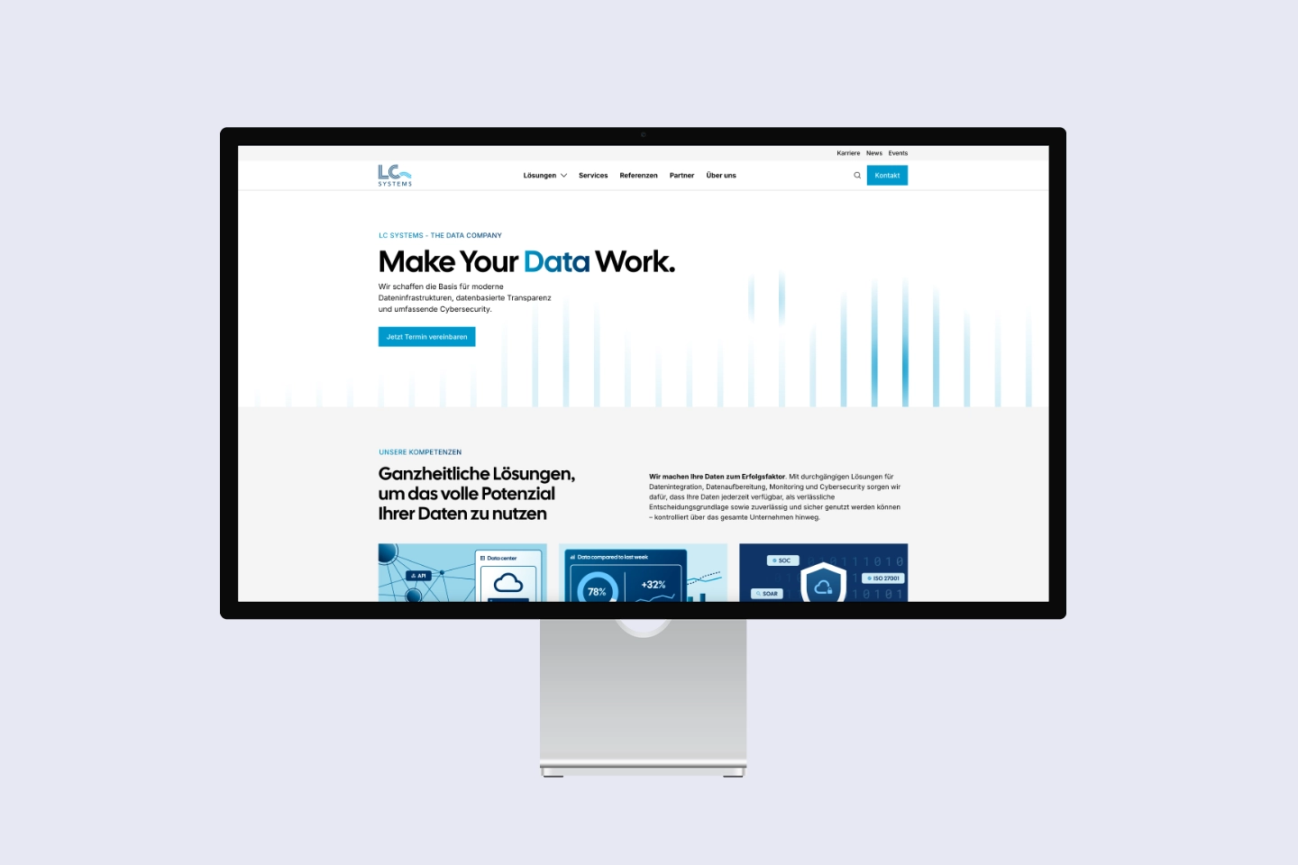 LC Systems Webflow-Website auf einem Apple Studio Display