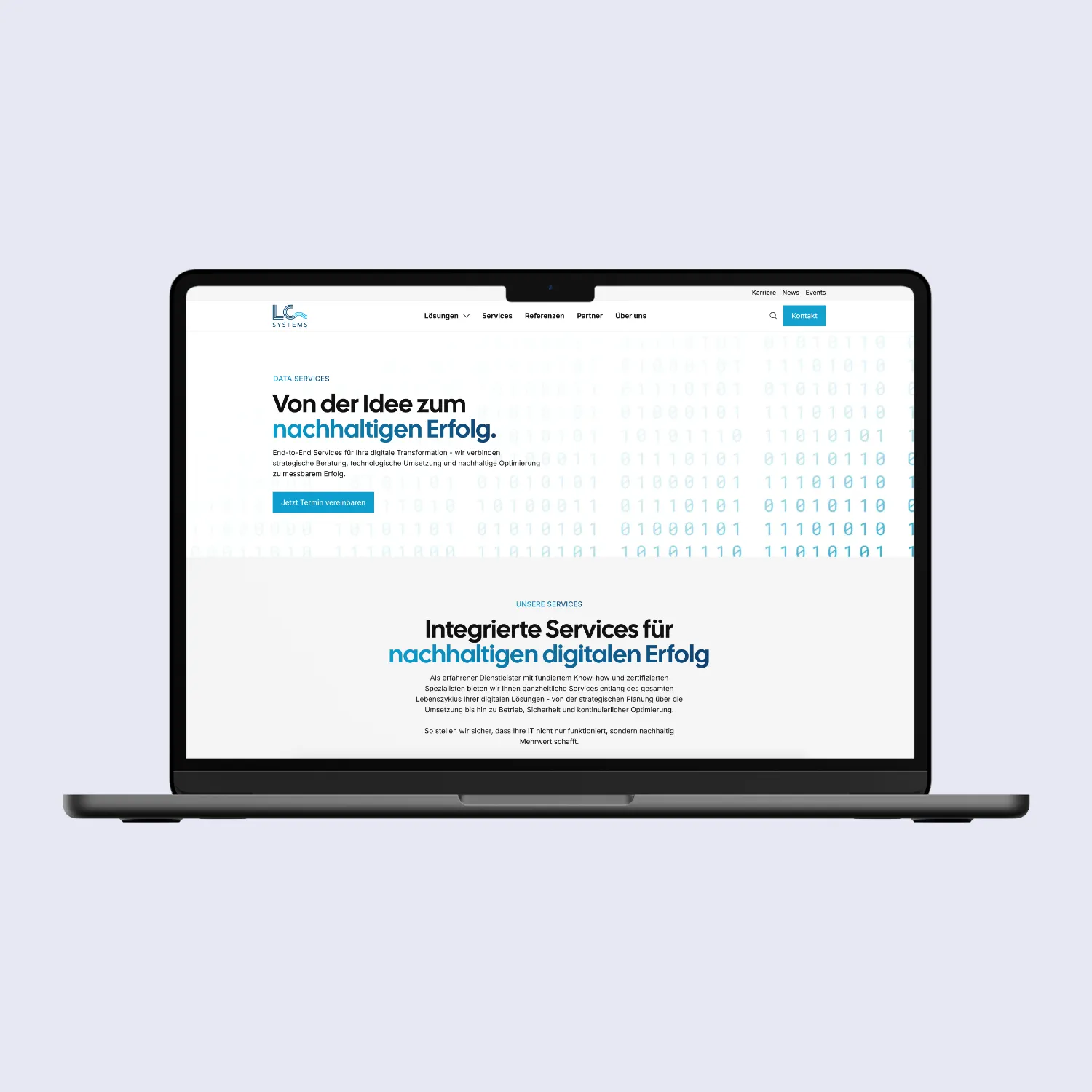 Desktop-Ansicht der LC Systems Website auf einem MacBook Air