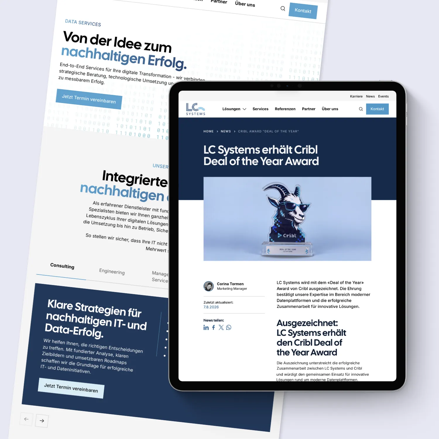 LC Systems Website auf einem iPad Pro