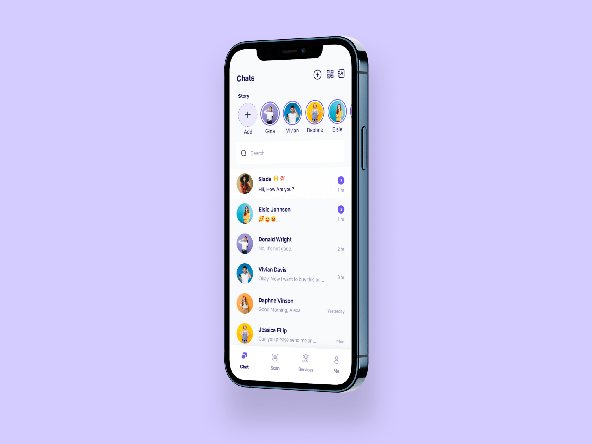 A mockup image of the Speso mobile app chat section