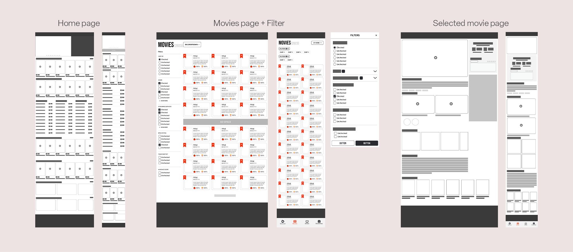 A collection of wireframes for the case study