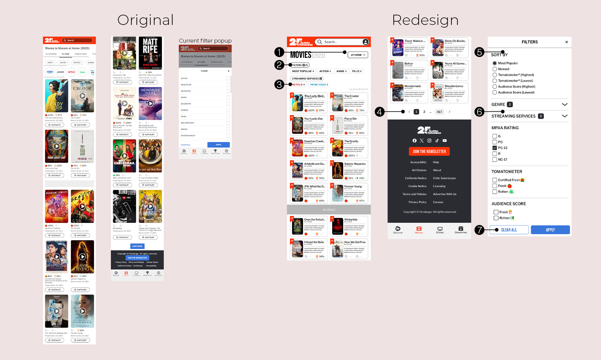 Side by side comparison of the mobile movies page.