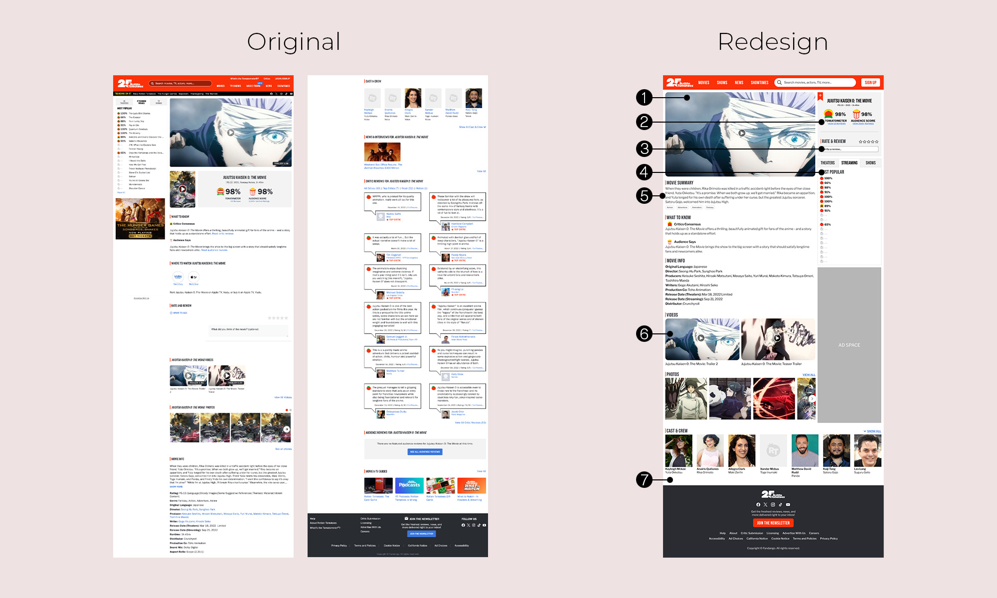 Side by side comparison of the desktop selected movie page