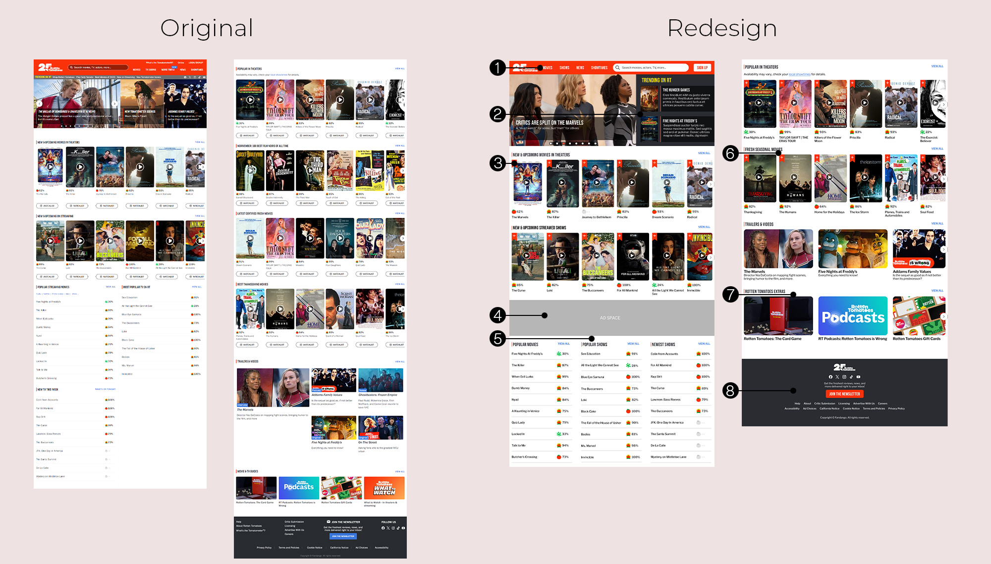 Side by side comparison of the desktop homepage