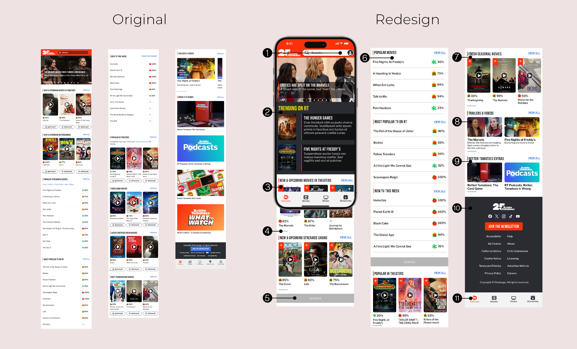 Side by side comparison of the mobile homepage