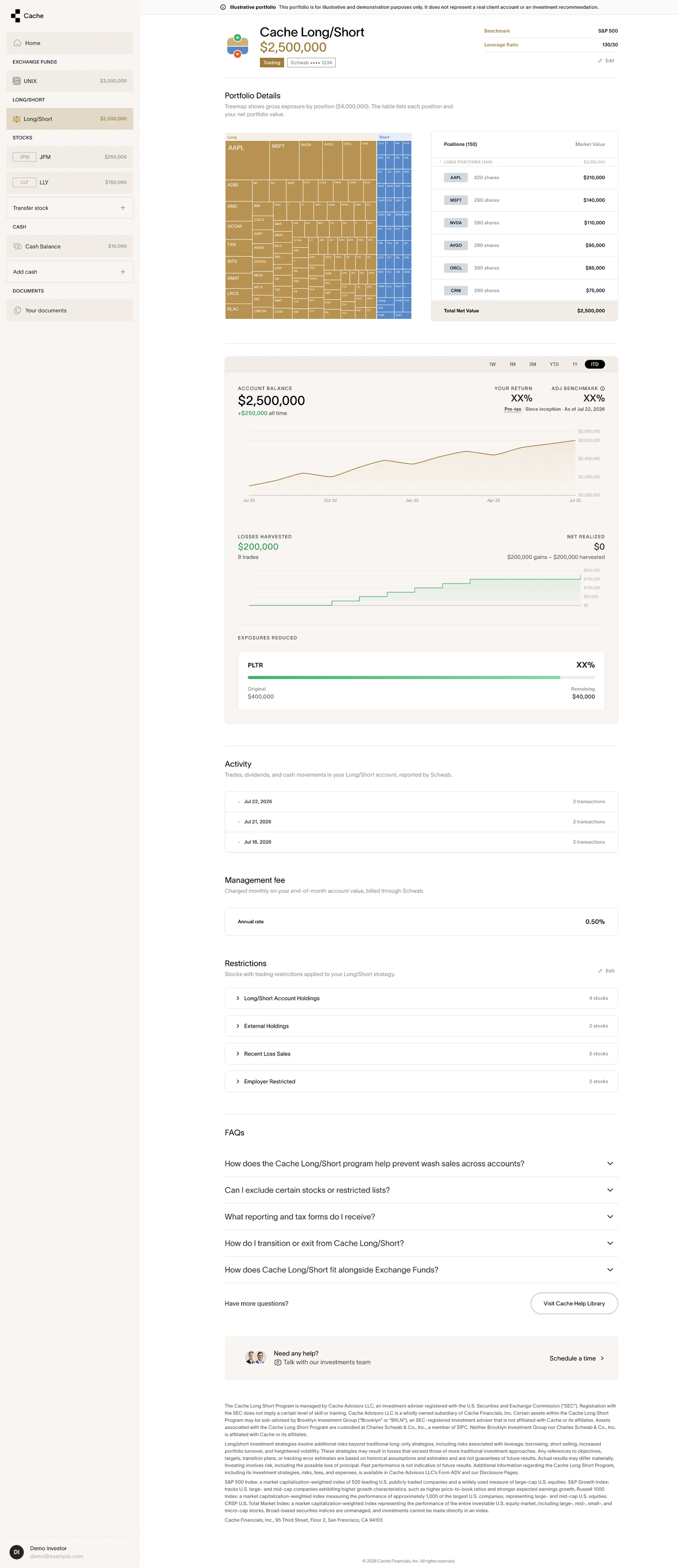 Cache Long/Short dashboard