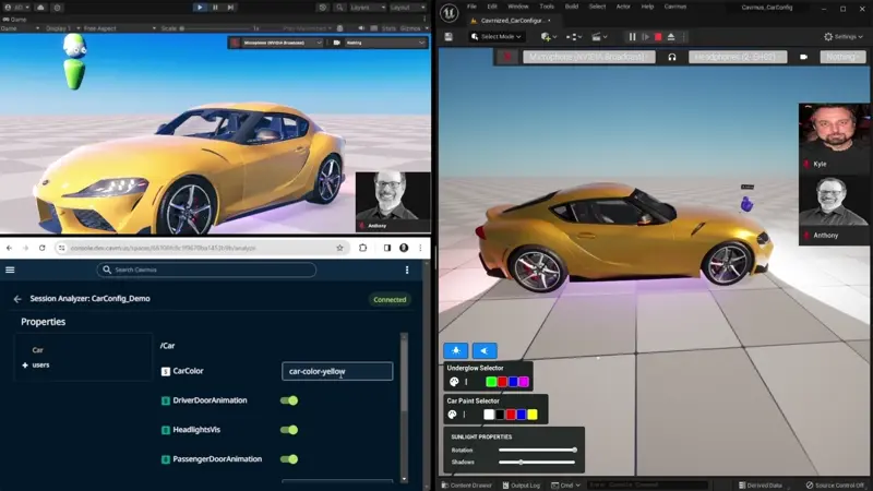 Changing the color of a car in real time from a web interface.