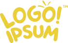 A yellow logo with the text "Logo Ipsum" in a playful font.