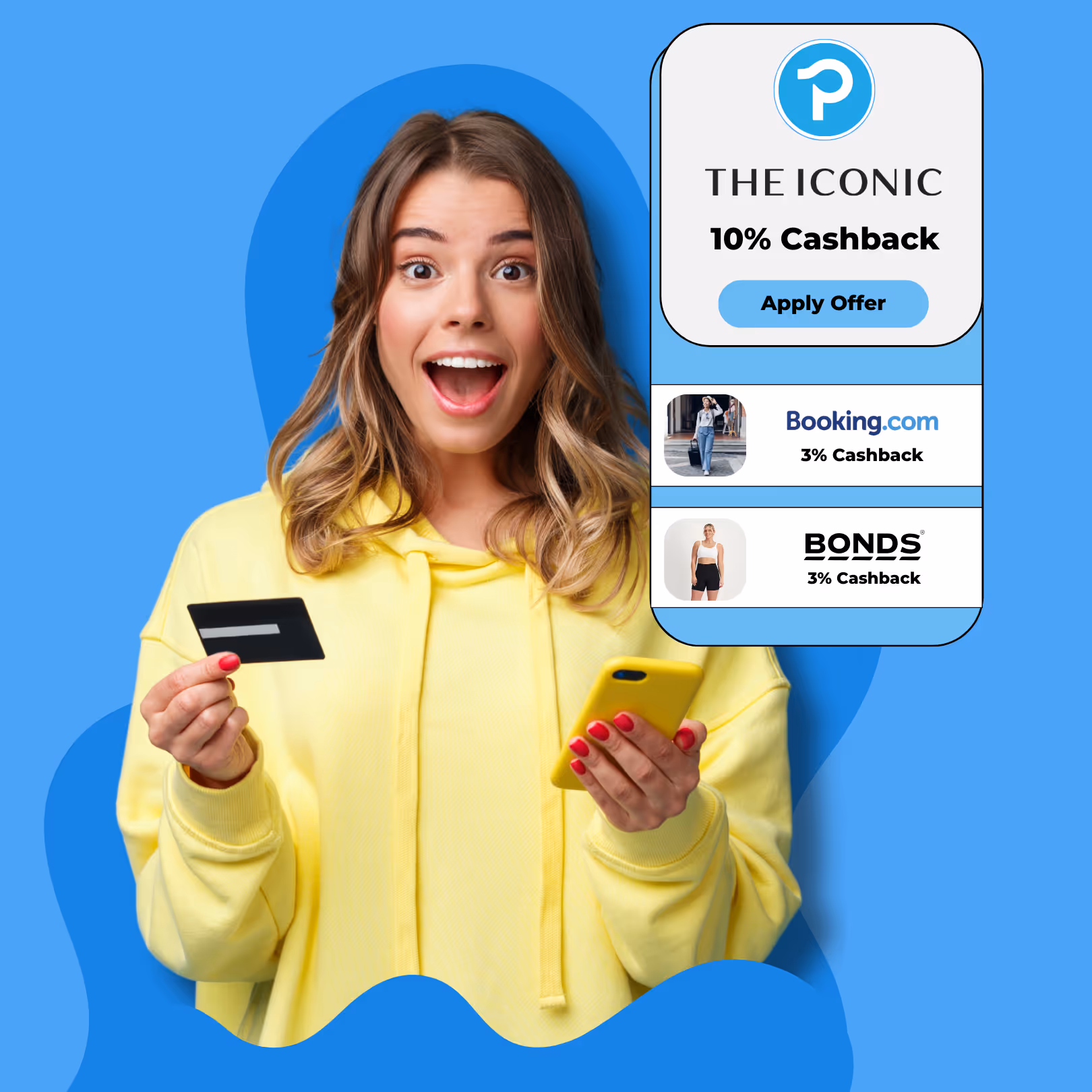 A yellow hoodie girl surprised by an offer that she saw in her mobile