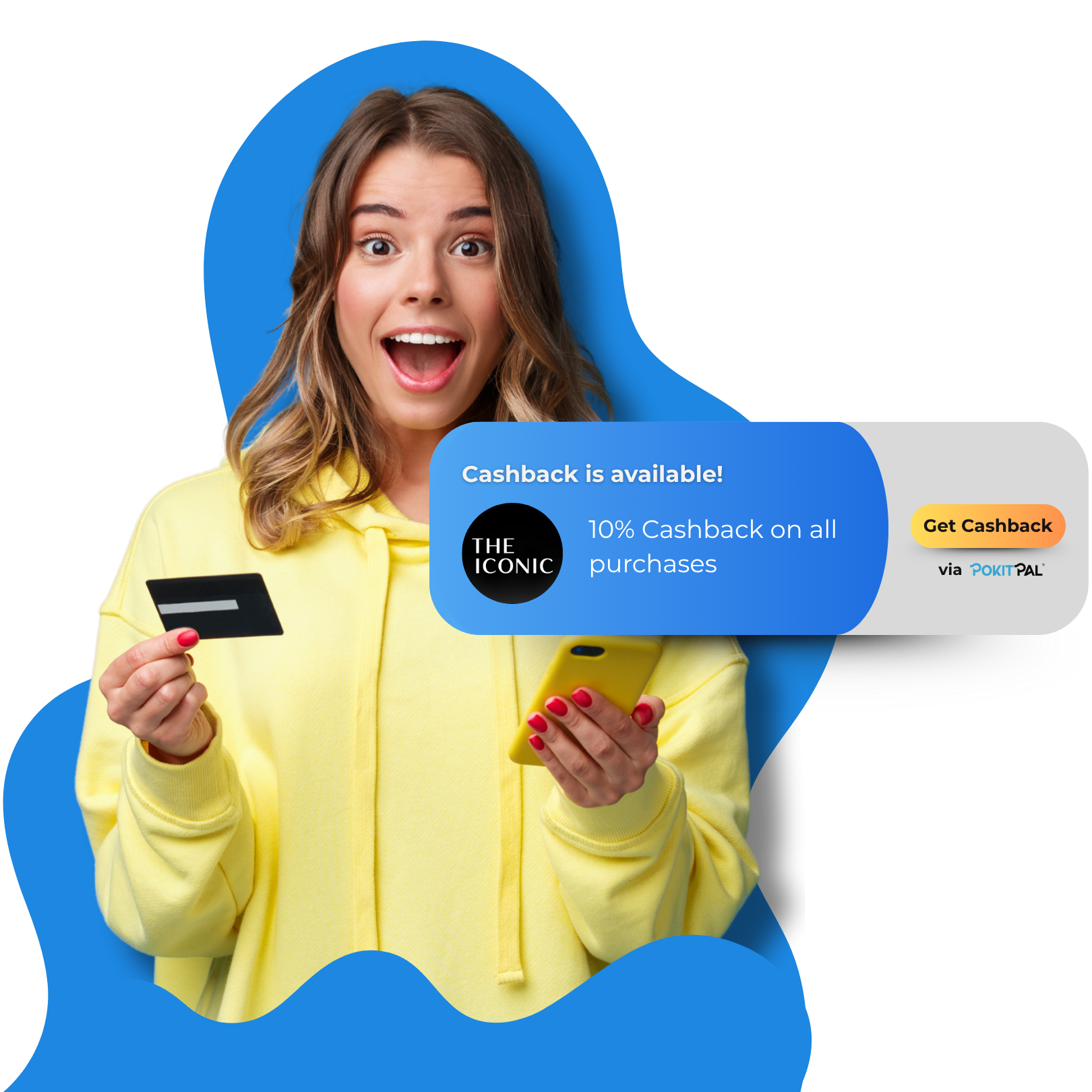 A yellow hoodie girl surprised by an offer that she saw in her mobile