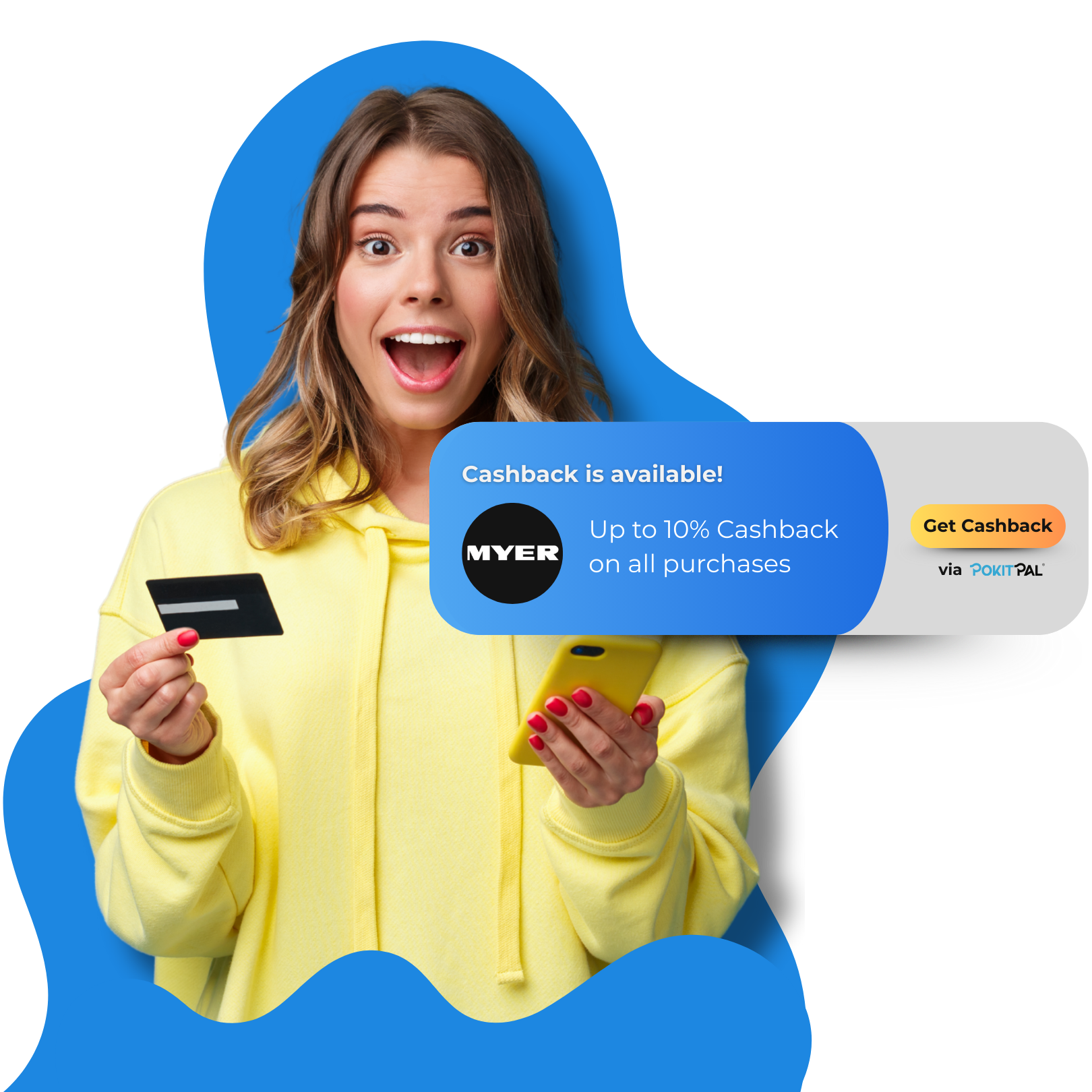 A yellow hoodie girl surprised by an offer that she saw in her mobile