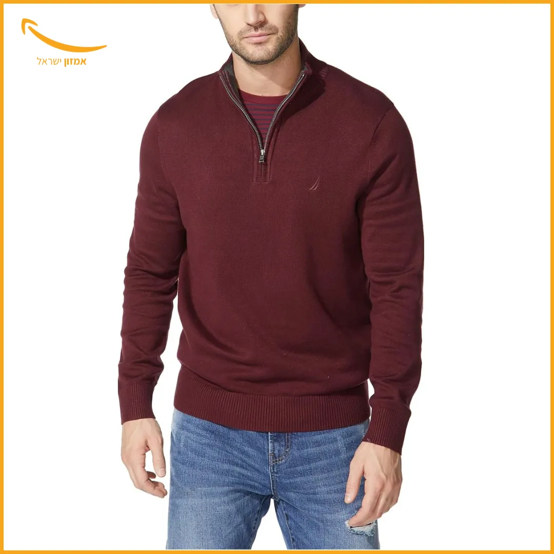 סוודר גברים קלאסי של Nautica עם רוכסן עד החזה