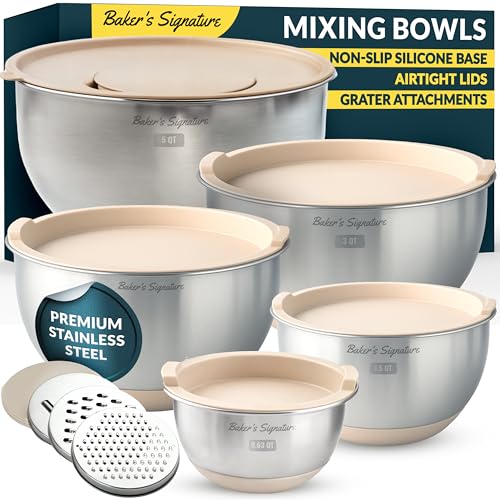 סט 5 קערות ערבוב מפלדת אל-חלד עם מכסים — Baker's Signature 
