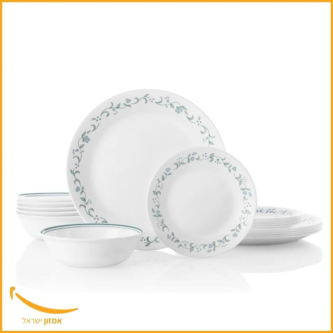 סט כלי אוכל Corelle ל-6 סועדים, 18 חלקים — זכוכית תלת-שכבתית עמידה לשברים