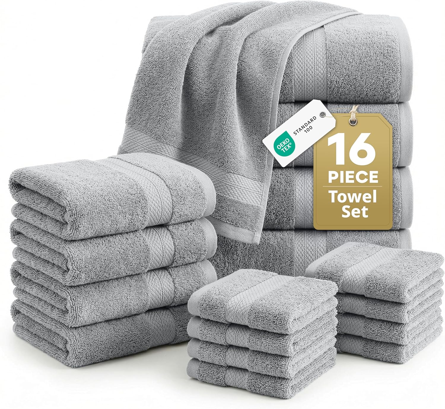 סט מגבות 100% כותנה איכות מלון של LANE LINEN — 16 חלקים