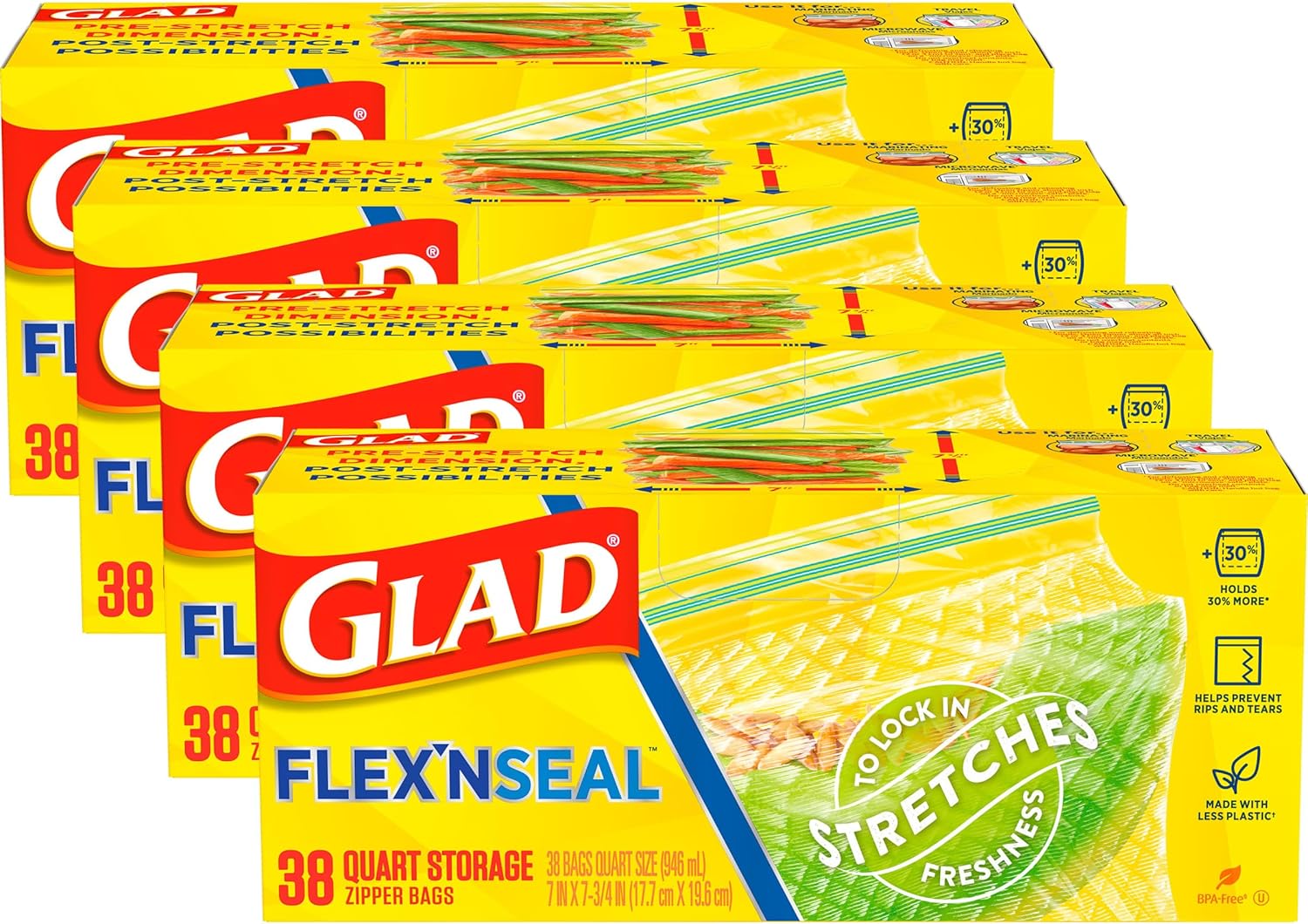 שקיות אחסון למזון עם רוכסן Glad Flex'N Seal — מארז 152 יחידות