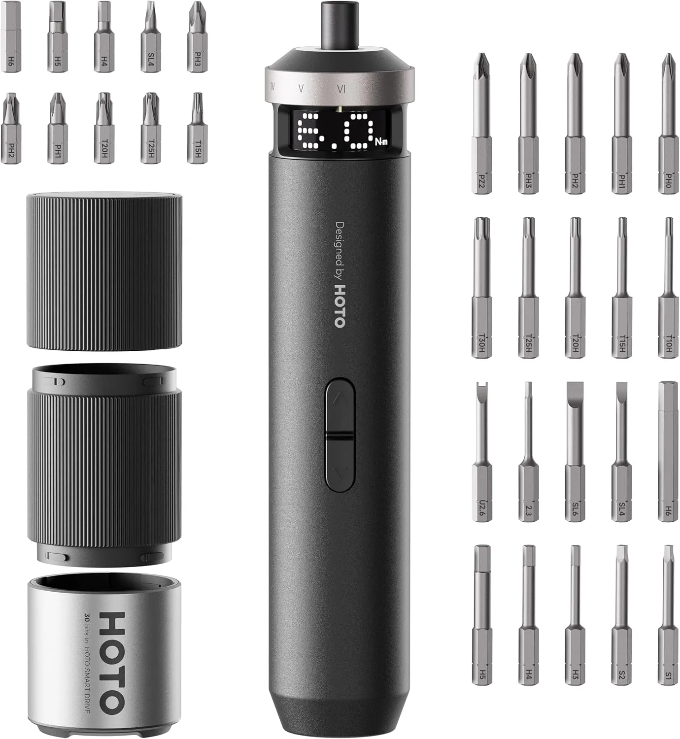 מברגה חשמלית HOTO PixelDrive עם צג חכם — 6 דרגות מומנט ו-30 ביטים