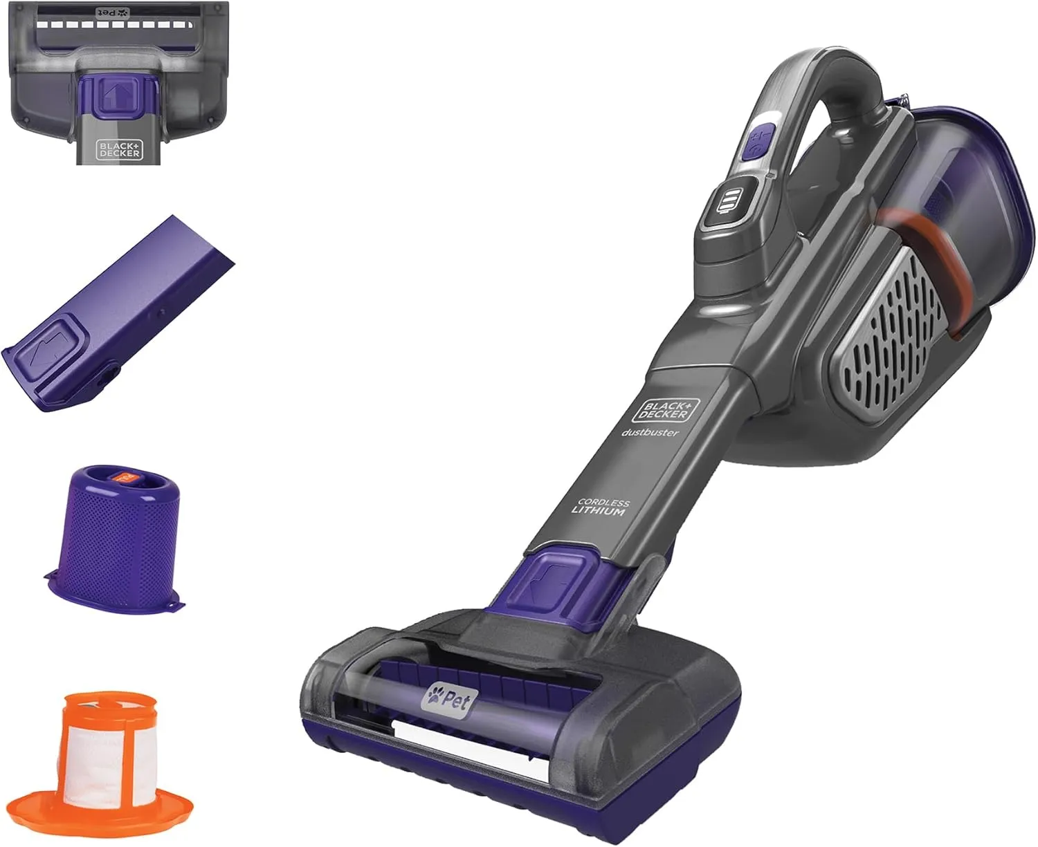שואב אבק ידני נטען BLACK+DECKER dustbuster עם מברשת ממונעת לשיער בעלי חיים