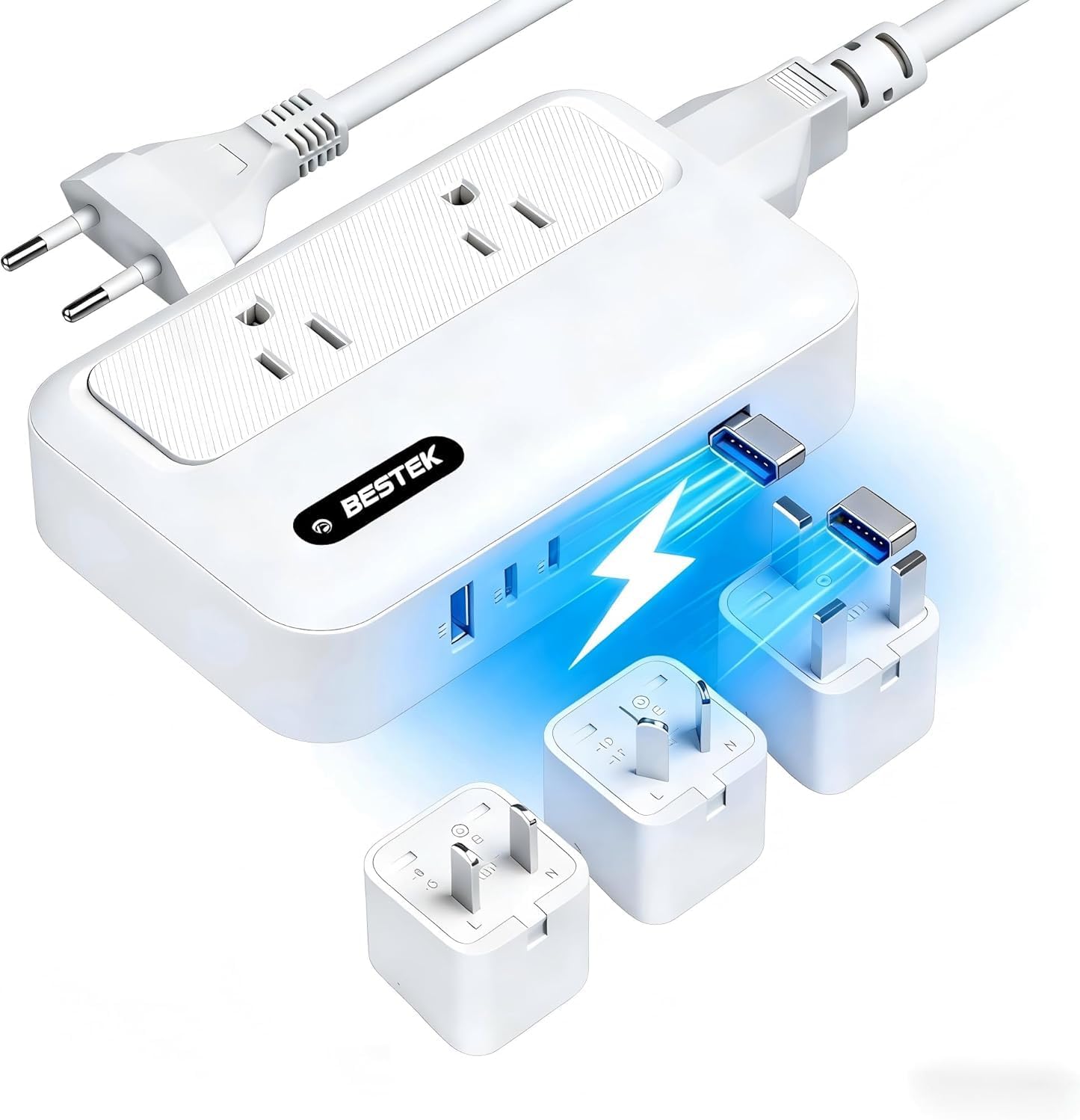 ממיר מתח 220V ל-110V של BESTEK עם USB-C ומתאמי נסיעות