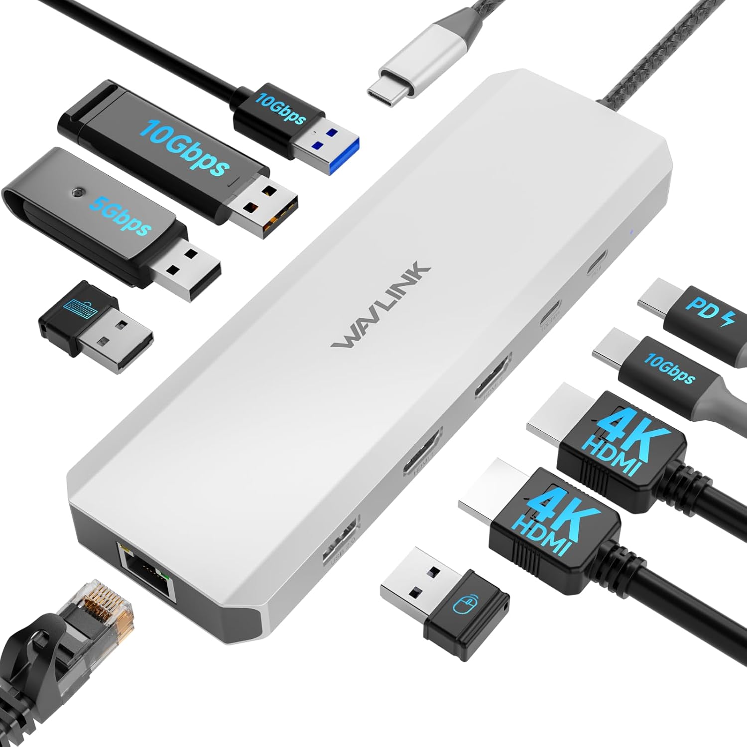 תחנת עגינה למחשב נייד WAVLINK — 10Gbps עם 2 יציאות HDMI