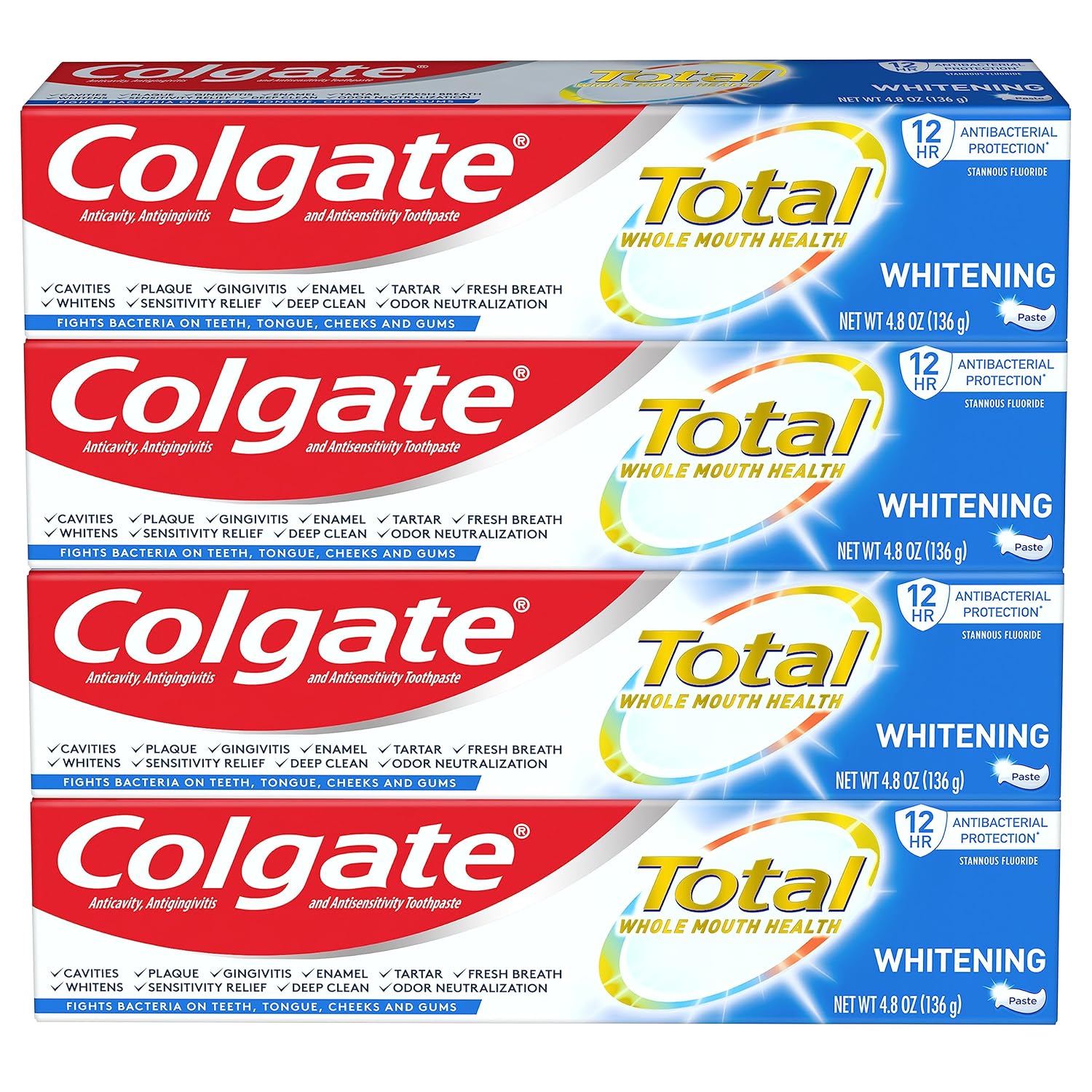 רביעיית משחות שיניים Colgate Total מלבינות עם הגנה לשיניים רגישות