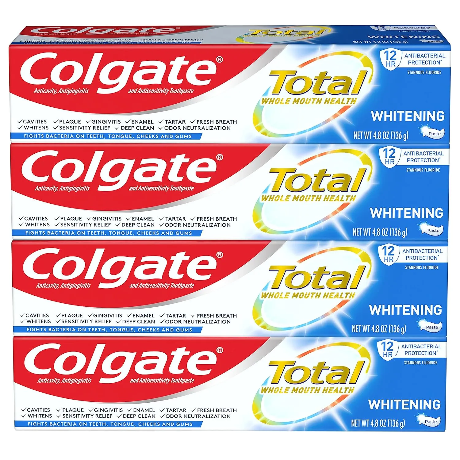 רביעיית משחות שיניים Colgate Total מלבינות עם הגנה לשיניים רגישות