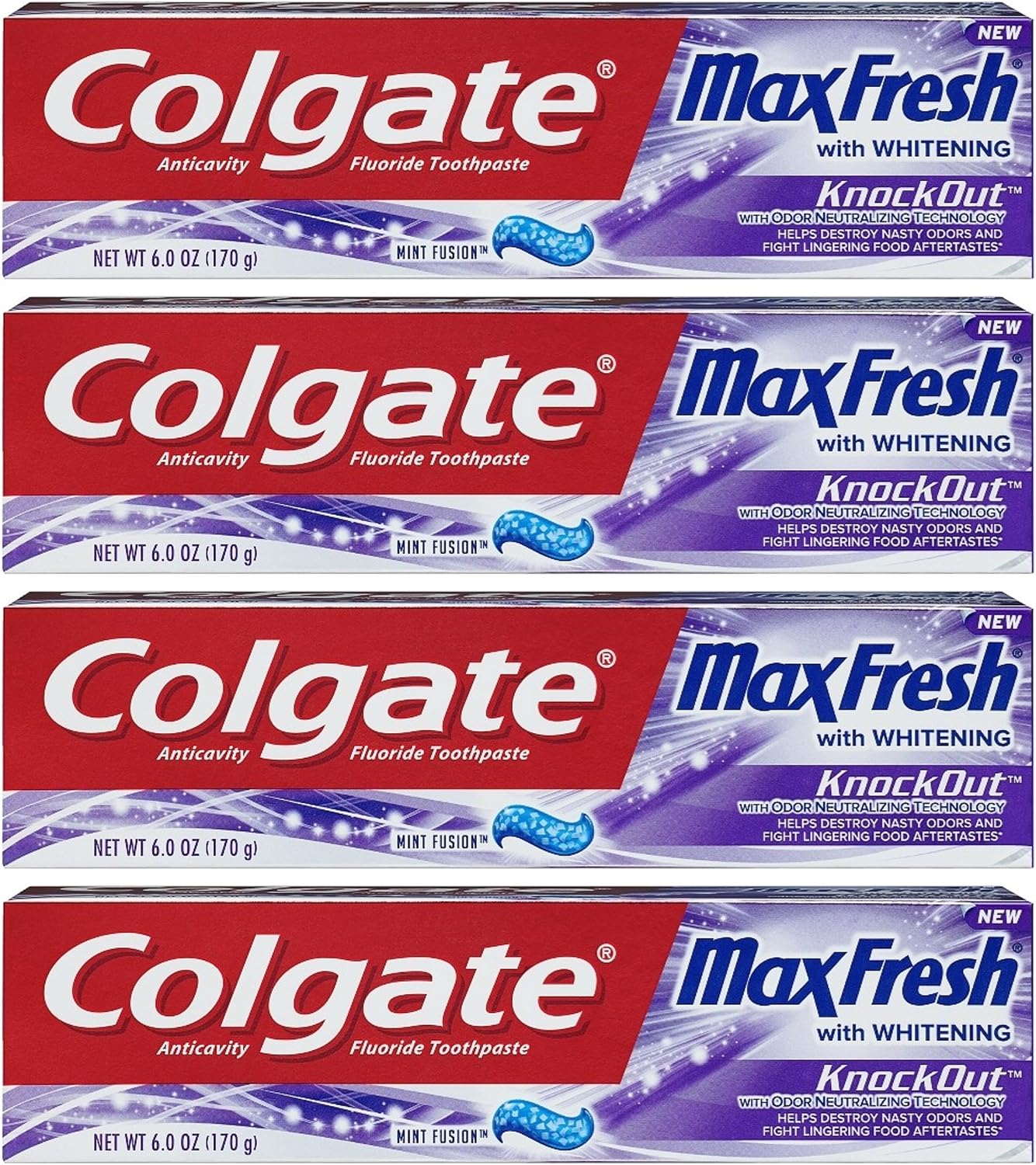 רביעיית משחות שיניים Colgate Max Fresh עם טכנולוגיית נטרול ריחות