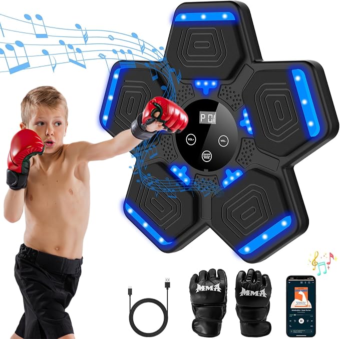 מכונת איגרוף מוזיקלית לקיר עם כפפות וחיבור Bluetooth
