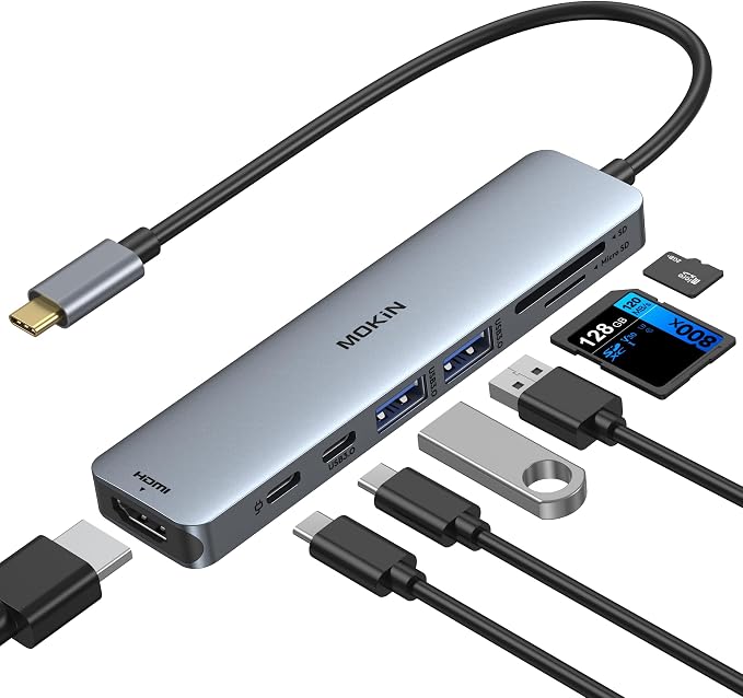 מפצל 7 ב-1 ל-USB-C עם HDMI בתקן 4K וקורא כרטיסים