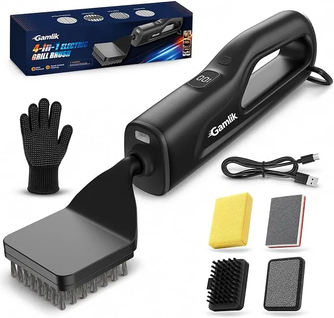מברשת גריל חשמלית נטענת עם תאורת LED ו-4 ראשים מתחלפים