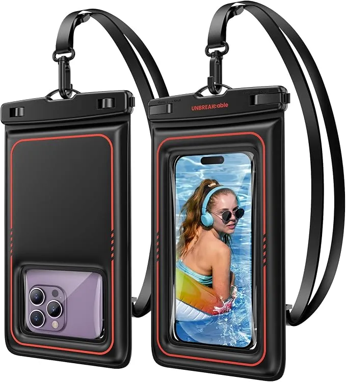 זוג נרתיקים אטומים למים לטלפון בתקן IPX8 עם רצועת צוואר