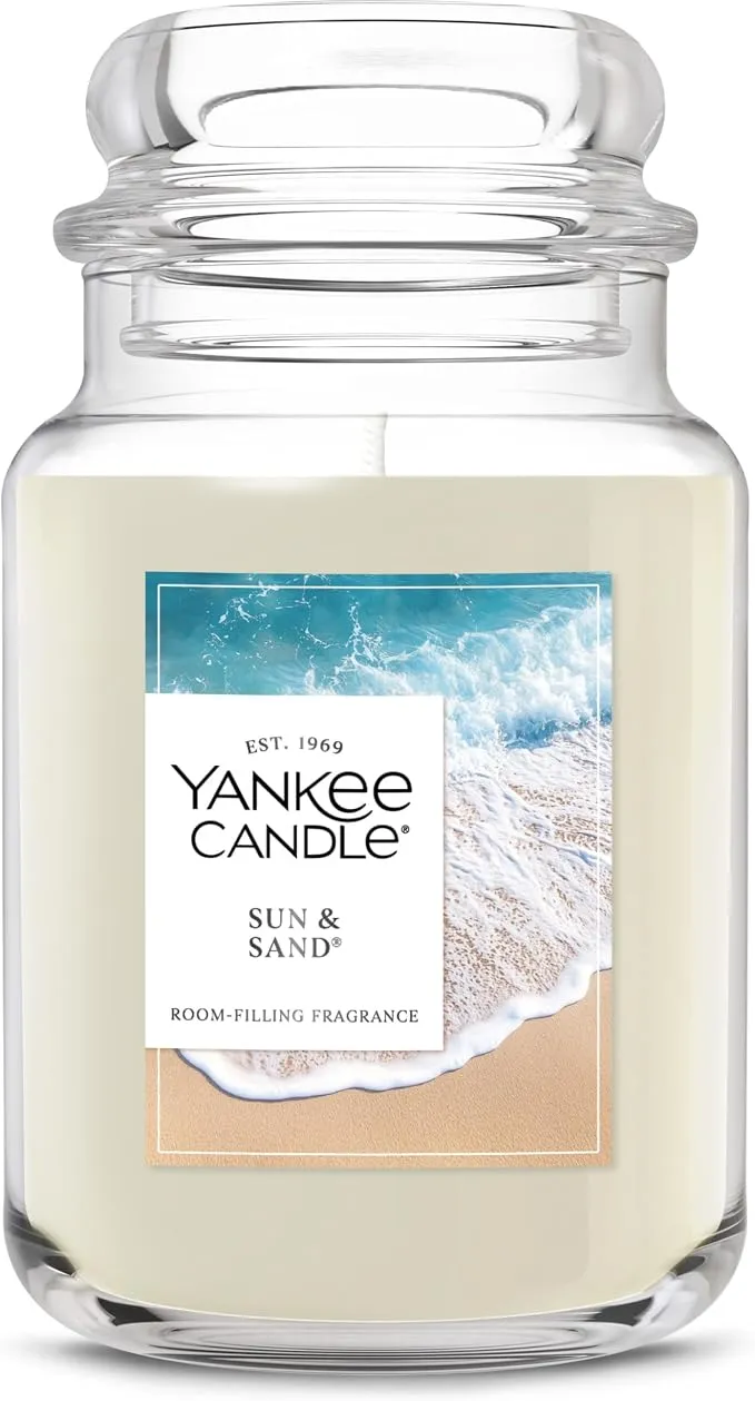 נר ריחני Yankee Candle בצנצנת גדולה, ניחוח Sun & Sand: עד 150 שעות בעירה