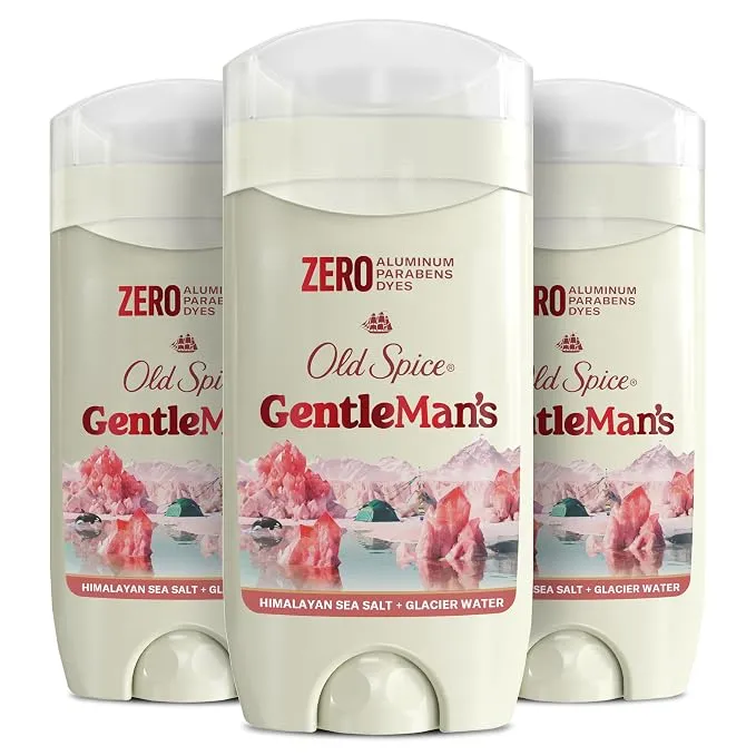 Old Spice GentleMan's – שלישיית דאודורנט סטיק לגברים ללא אלומיניום, מלח ים הימלאיה ומי קרחונים