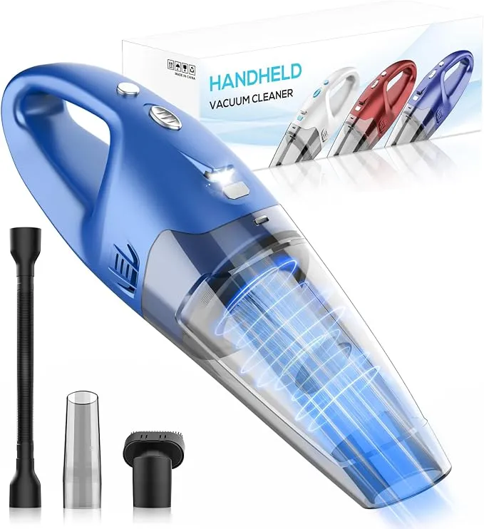 שואב אבק ידני נטען YOOHI, 6000Pa עם פנס LED, מיכל 500 מ"ל וערכת אביזרים