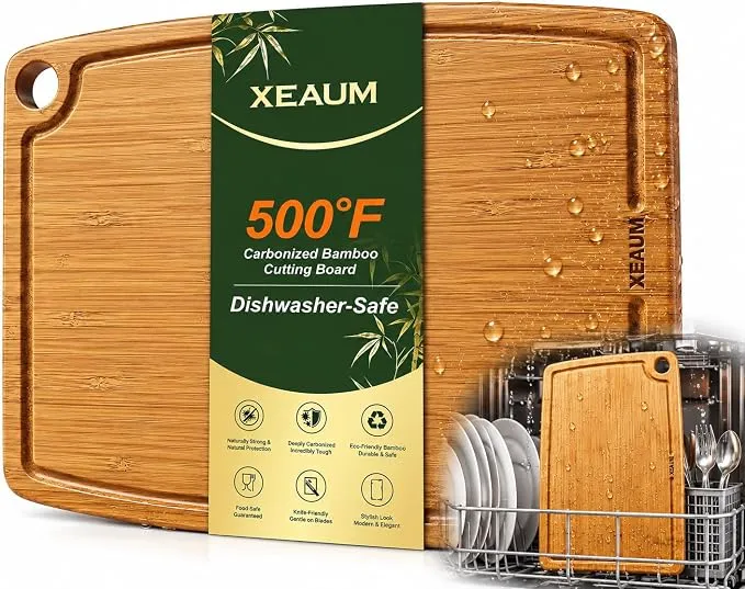 קרש חיתוך מבמבוק XEAUM עם תעלה לנוזלים, מתאים למדיח כלים