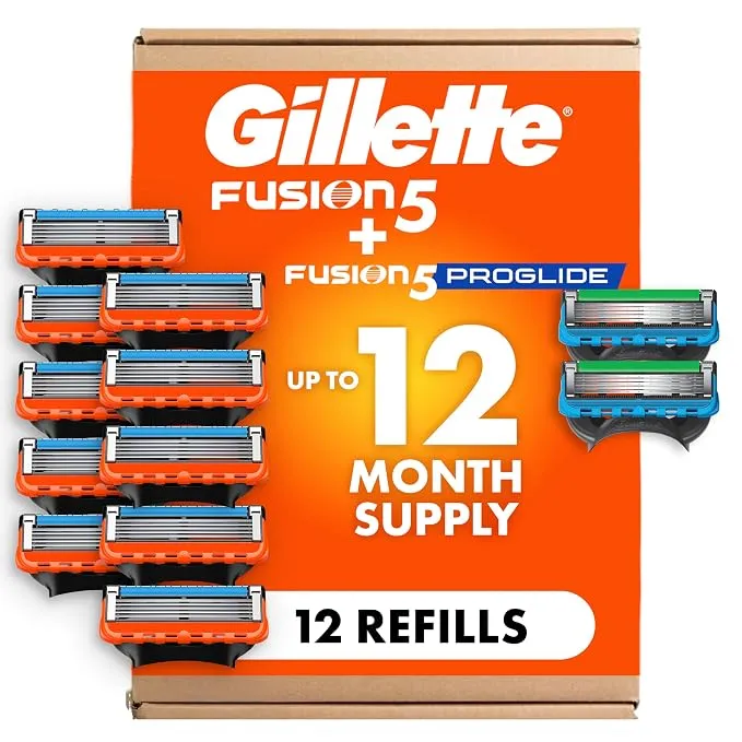 מארז 12 ראשי גילוח לגבר ג'ילט Fusion5 ו-ProGlide עם 5 להבים