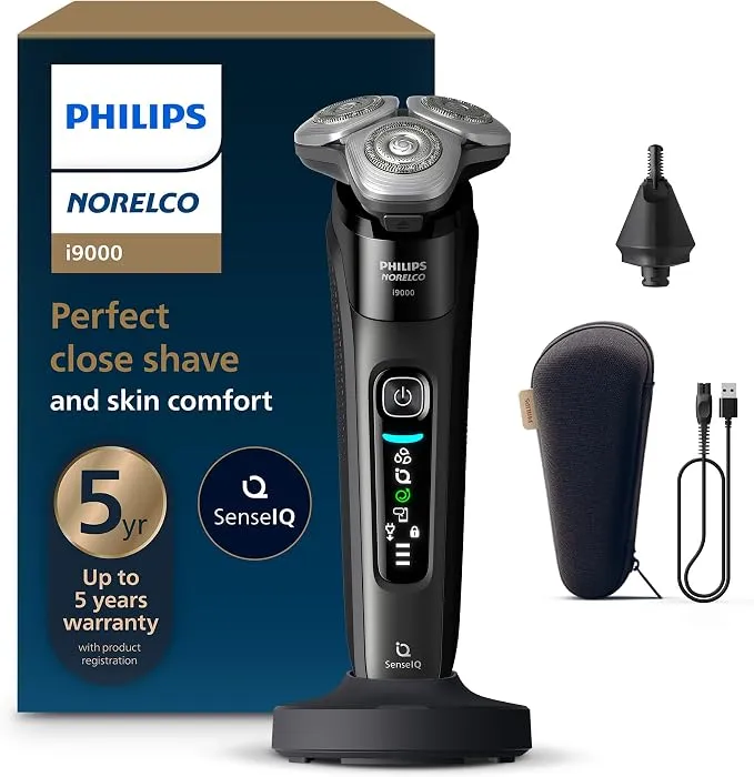 מכונת גילוח חשמלית Philips Norelco i9000 עם טכנולוגיית SenseIQ, לגילוח רטוב ויבש